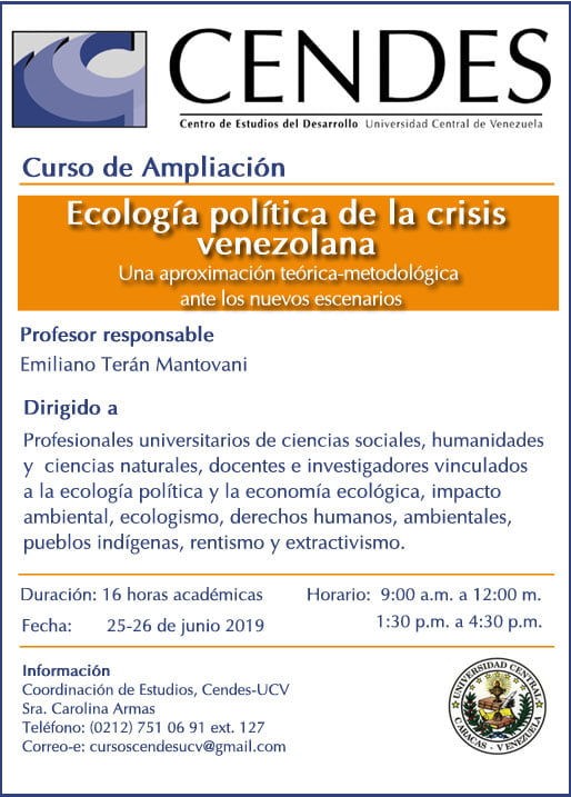 Reprogramado el Seminario: ECOLOGÍA POLÍTICA DE LA CRISIS VENEZOLANA: una aproximación teórico-metodológica ante los nuevos escenarios