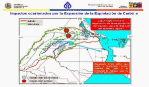 Imagen No.1. Ubicación de las actuales y futuras minas de carbón en el noroccidente de Zulia. Fuente: http://venezuelaoriginaria.blogspot.com.es/2015/04/mara-y-guajira-zona-de-sacrificio-minera.html
